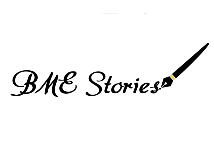 Logo that reads BME Stories and has a calligrpahy pen